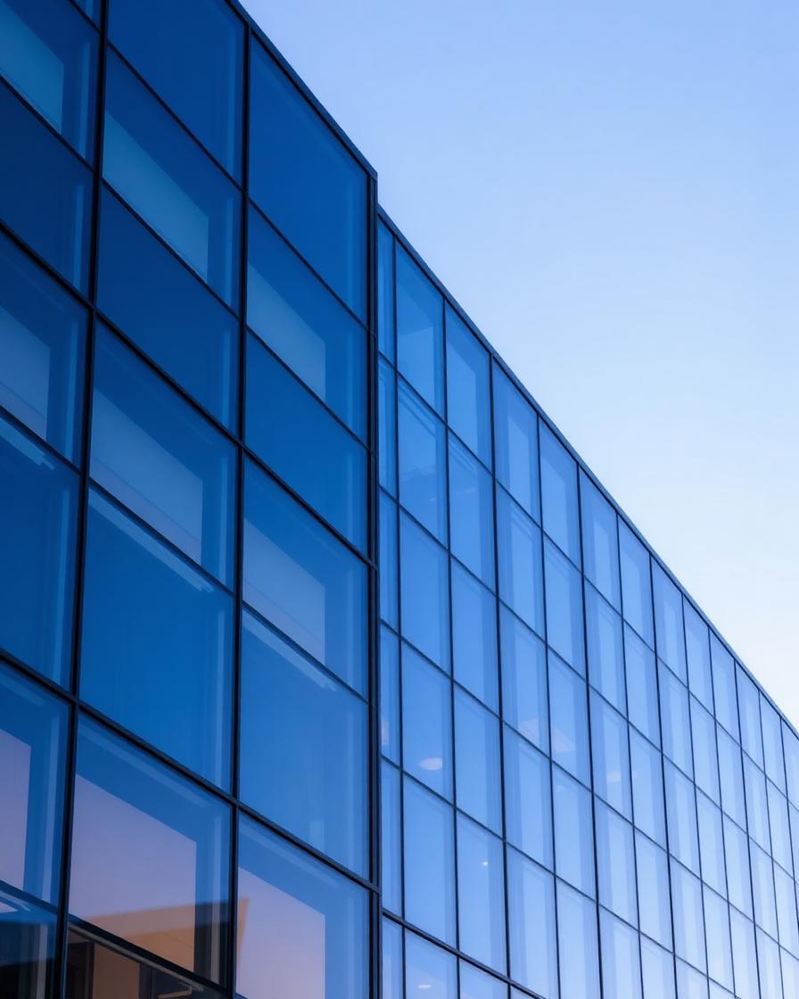 Crew installing architectural glass panel